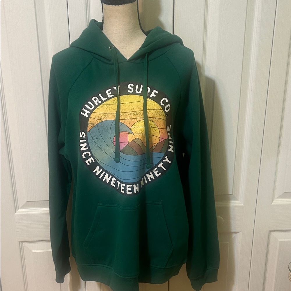 Hurley Green Hoodie with Surf Graphic